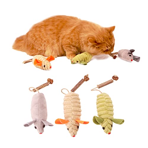 Linco 3Pcs Katzenminze Spielzeug, interaktive Silvervine Katzen Mäuse & Tiere Spielzeug für Kätzchen, Dental Katze Nip Plüsch Spielzeug, Matatabi Silvervine Katzenspielzeug für Bewegung und Kauen von Linco