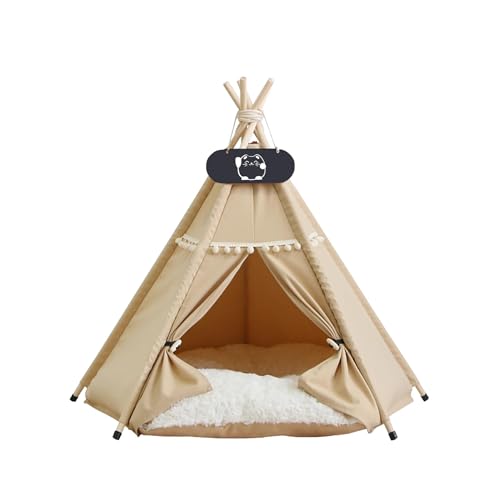 LINCYS Haustier Tipi mit Kissen Bett für Hunde und Katzen, Katzen mit waschbarem Kissen, Hunde Katzenzelt Abnehmbar und Waschbar,D,L von LINCYS