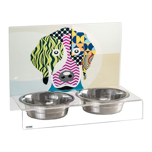LINEE Recanati MASCOTAS erhöhter Napfhalter PUPPY, aus PMMA mit dekorativer Grafik - ergonomisches Design, Made in Italy (Hund, groß 48 x 26 x 35 cm) von LINEE