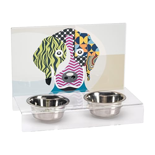 LINEE Recanati Mascotas erhöhter Napfhalter PUPPY, aus PMMA mit dekorativer Grafik – ergonomisches Design, hergestellt in Italien (Hund, klein 39 x 22 x 30 cm) von LINEE
