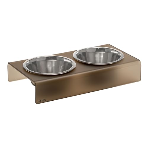 LINEE Recanati Mascotas erhöhter Napfhalter aus PMMA und Aluminium – ergonomischer Ständer für Schüsseln, modernes Design – Made in Italy (Rauchbraun satiniert, klein 38 x 21 x 7 cm) von LINEE