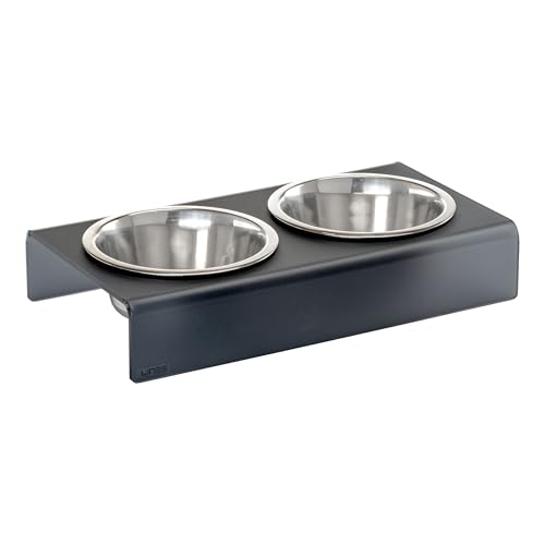 LINEE Recanati Mascotas erhöhter Napfhalter aus PMMA und Aluminium – ergonomischer Ständer für Schüsseln, modernes Design – Made in Italy (Rauchgrau satiniert, klein 38 x 21 x 7 cm) von LINEE