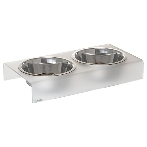 LINEE Recanati Mascotas erhöhter Schüsselhalter aus PMMA und Aluminium – ergonomischer Ständer für Schüsseln, modernes Design – Made in Italy (transparent satiniert, groß, 48 x 25 x 8 cm) von LINEE