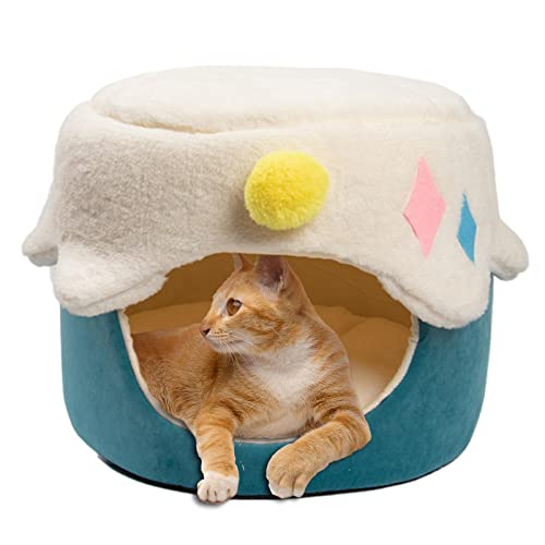 LINGJIONG Fleece-Katzenbett, rutschfestes Design, geschlossen, niedliches Haustier-Samtbett, einfach zu bedienen, handgefertigtes Katzenhaus für drinnen und draußen, kleine Tiere von LINGJIONG