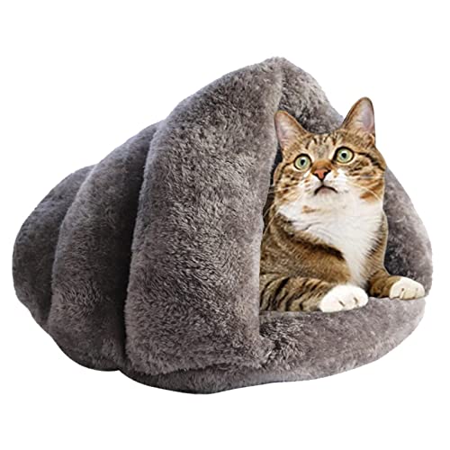 LINGJIONG Haustierhöhle, wärmendes Katzenbett für Indoor-Katzen, dreieckig, halbgeschlossen, warmes Katzennest für kleine, mittelgroße Welpen von LINGJIONG