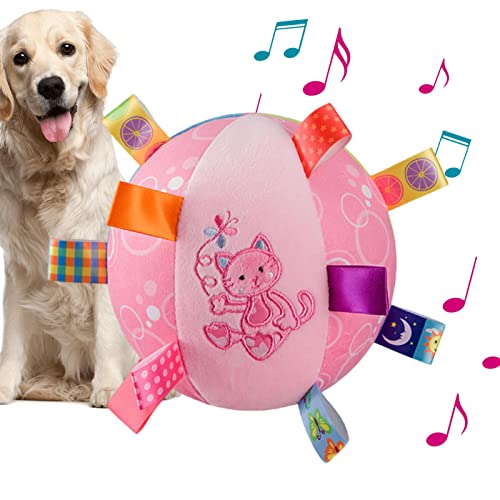 LINGJIONG Hundespielzeugball,15,2 cm Hundeseile, quietschende Plüschbälle mit Glocke im Inneren | Interaktiver Hundespielzeugball für das Training der Zahnreinigung, Hütebälle, Geschenke für kleine von LINGJIONG