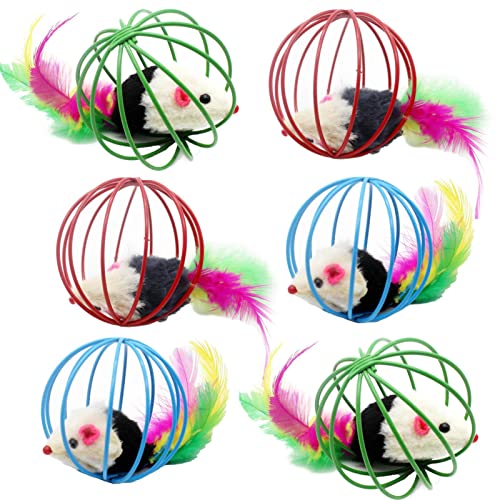 LINGJIONG Katzenspielzeug Bälle,6 Stück Rolling Cat Toy Ball Cat Mouse Ball Cage mit Feder - Interaktives Katzenspielzeug, rollende Katzenbälle für Katzen, Heimtierbedarf, Indoor-Spiel, Maus im Käfig LINGJIONG Katzenspielzeug Bälle,6 Stück Rolling Cat Toy Ball Cat Mouse Ball Cage mit Feder - Interaktives Katzenspielzeug, rollende Katzenbälle für Katzen, Heimtierbedarf, Indoor-Spiel, Maus im Käfig von LINGJIONG