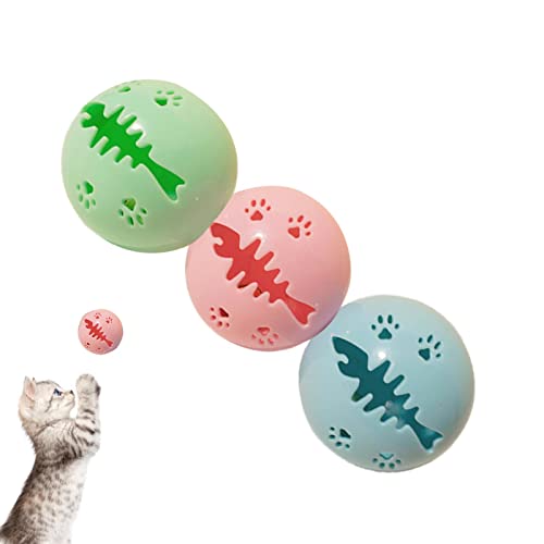 LINGJIONG Katzenspielzeugball mit Glocke, Katzenspielzeug Jingle Balls Katze Mint Bell Ball, 3 Stück Katzenpuzzleball, interaktives, glänzendes Katzenspielzeug für Katzen im Innenbereich, Autoboden von LINGJIONG
