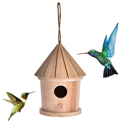 LINGJIONG Vogelhaus aus Holz | DIY hölzernes Kolibri-Nest mit Lanyard,Natürliche Vogelhüttenfreigabe für Finch Bluebird Cardinals Hummingbird von LINGJIONG