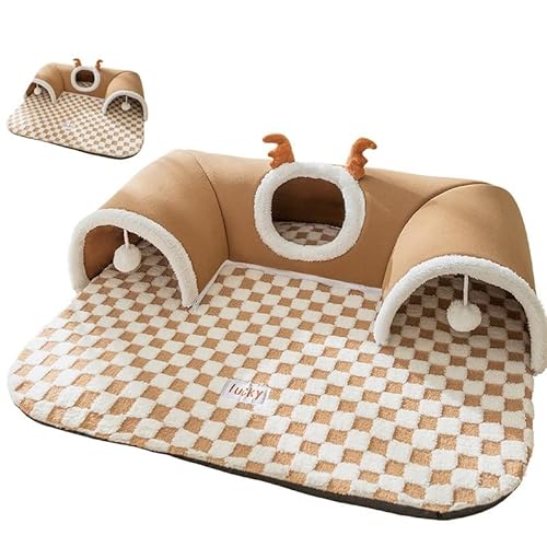 Cat Tunnel Bed, Cat Tunnel with Game Ball, Large Sturdy Foldable Tunnel for Small, Medium, Large Cats and Rabbits(Brown) von LINGNEIO
