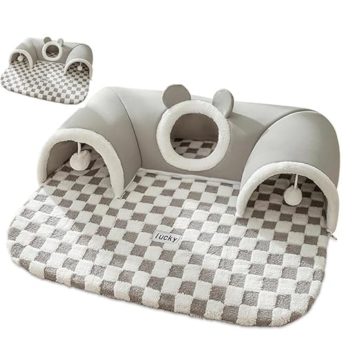 Cat Tunnel Bed, Cat Tunnel with Game Ball, Large Sturdy Foldable Tunnel for Small, Medium, Large Cats and Rabbits(Gray) von LINGNEIO