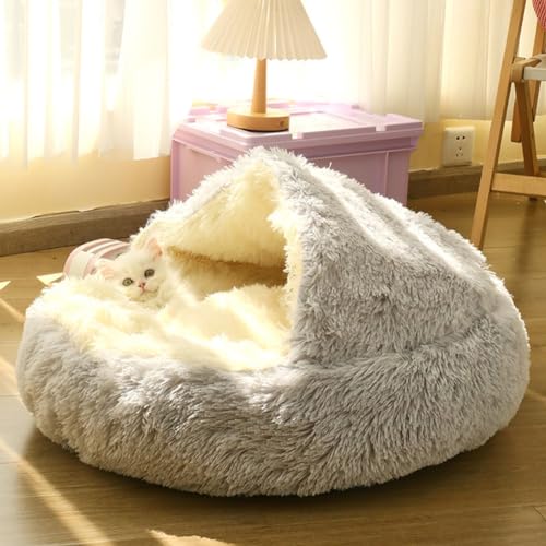 LINGXIYA Beruhigendes Katzenhöhlenbett, Warmes, Weiches Plüsch-Katzenkissen, Kuscheligem Katzenbett, Katzenhöhlenbett mit Kapuze, Kleines Katzenbett für Katzen im Innenbereich LINGXIYA Beruhigendes Katzenhöhlenbett, Warmes, Weiches Plüsch-Katzenkissen, Kuscheligem Katzenbett, Katzenhöhlenbett mit Kapuze, Kleines Katzenbett für Katzen im Innenbereich von LINGXIYA