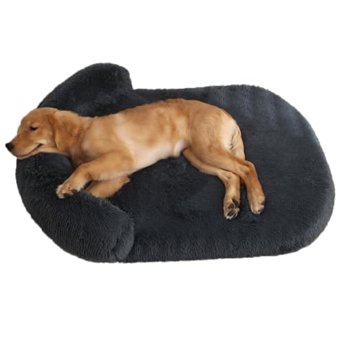 Flauschig Weiches Hundekissen, Orthopädisches Hundebett, Hundesofa mit Abnehmbarem Bezug, Rutschfest Hundebetten, Anti-Angst Hundekorb für Hunde und Katzen Jeden Alters (Dunkelgrau,M-80x60cm) von LINGXIYA