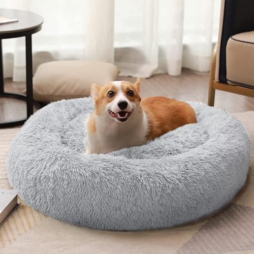 LINGXIYA Anti-Angst Bequeme Hundekissen, Rund Donut Katzenkorb, Anti-Rutsch Hundebett, Ultra Weicher Plüsch Haustierbett für Kleine, Mittelgroße und Große Hunde, Katzen, Maschinenwaschbar, 70cm von LINGXIYA