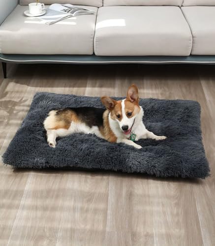 LINGXIYA Anti-Angst Plüsch Hundebett, Langer Plüsch Hundebett, Hundekissen mit Rutschfester Unterseite, Waschbar Hundekorb Hundematte, Hundesofa Hundematratze für Mittelgroße Hunde und Katzen von LINGXIYA