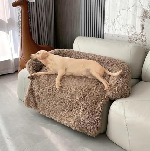 LINGXIYA Anti-Angst Plüsch Hundekissen, Erhöhte Ränder, Atmungsaktiv Bequemes Haustierbet, Rutschfester Waschbar Hundebett für Kleine, Mittelgroße, Große Hunde Katzen (Braun,114 * 94 * 16cm) von LINGXIYA