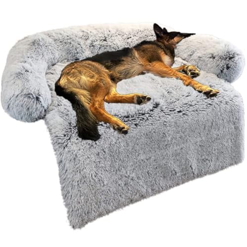 LINGXIYA Bequem Plüsch Hundekissen, rutschfest Hundebetten, Hundekorb mit Erhöhten Ränder, Abnehmbar Waschbar, Hundekissen für Große, Mittelgroße und Kleine Hunde (Grau,90 * 80 * 15cm) von LINGXIYA