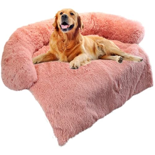 LINGXIYA Bequem Plüsch Hundekissen, rutschfest Hundebetten, Hundekorb mit Erhöhten Ränder, Abnehmbar Waschbar, Hundekissen für Große, Mittelgroße und Kleine Hunde (Rosa,104 * 95 * 15cm) von LINGXIYA