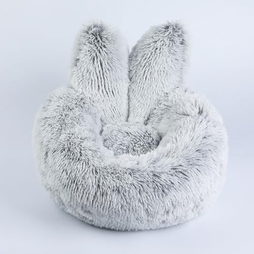 LINGXIYA Bequeme Katzenbett, Donut Kuscheliges Hundekorb, Warmes, Weiches Plüsch-Hundekissen, Rutschfester Unterseite, Hundebett mit Niedliche Kaninchenohrformen, Waschbar (50cm, Grau) von LINGXIYA