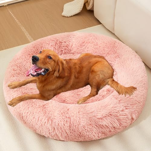 LINGXIYA Beruhigende Flauschig Hundebett, Hundematte mit Rutschfester Unterseite, Waschbar Katzenbett, Hundekissen, Rund Hundebetten für Kleine, Mittelgroße Große Hunde Katzen, 100cm von LINGXIYA