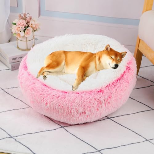 LINGXIYA Beruhigende Flauschige Katzenbett, Plüsch Flauschig Hundebett, Hundebett mit Anti-Rutsch-Punkten, Weich Bequem Haustierbett, Anti-Angst Hundekorb Mittelgroße Hunde, Maschinenwaschbar von LINGXIYA