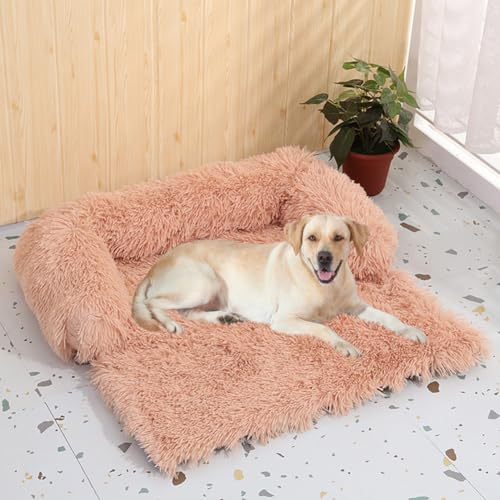 LINGXIYA Flauschig Hundebett, Katzenbett, Rutschfester Hundematte, Anti-Angst Haustierbett mit Schaumstoff-Nackenrolle, Hundematten für Fensterbank, Sofa, Boden, Auto, Gras, 90 * 100cm von LINGXIYA