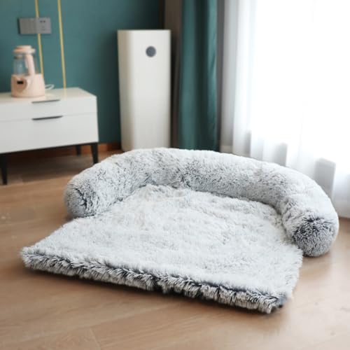 LINGXIYA Flauschig Plüsch Anti-Angst Hundematratze, Möbel-Schutz-Hundesofa, Waschbar Hundedecken mit Abnehmbarer Bezug, rutschfeste Hundekissen für Hunde und Katzen (Grau,90 * 80 * 13cm) von LINGXIYA