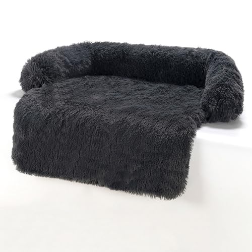 LINGXIYA Flauschig Plüsch Hundematte, Anti-Angst Hundematratze, rutschfest Waschbar Hundekissen mit Abnehmbarer Bezug, Möbel-Schutz-Hundesofa für Hunde und Katzen (Dunkelgrau,130x105x20cm) von LINGXIYA