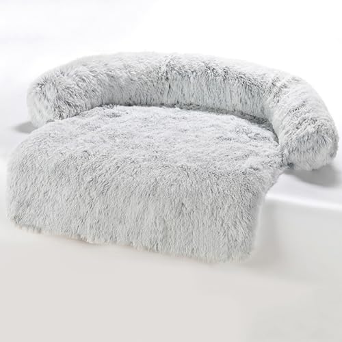 LINGXIYA Flauschig Plüsch Hundematte, Anti-Angst Hundematratze, rutschfest Waschbar Hundekissen mit Abnehmbarer Bezug, Möbel-Schutz-Hundesofa für Hunde und Katzen (Grau,105 * 95 * 20cm) von LINGXIYA