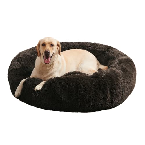 LINGXIYA Flauschig Plüsch Hundesofa Katzenkissen, rutschfest Hundematte, Tierbett für Kleine Mittelgroße und Große Hunde Katzen und Andere Haustiere, Waschbares Hundekörbchen (80cm,Schwarz) von LINGXIYA