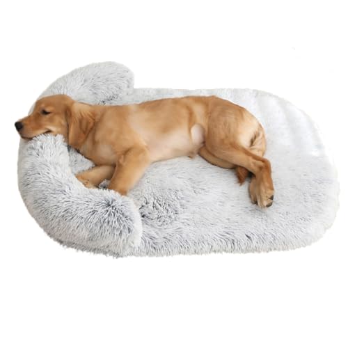 LINGXIYA Flauschig Weiches Hundekissen, Orthopädisches Hundebett, Hundesofa mit Abnehmbarem Bezug, rutschfest Hundebetten, Anti-Angst Hundekorb für Hunde und Katzen Jeden Alters (Grau-b,L-100x75cm) von LINGXIYA