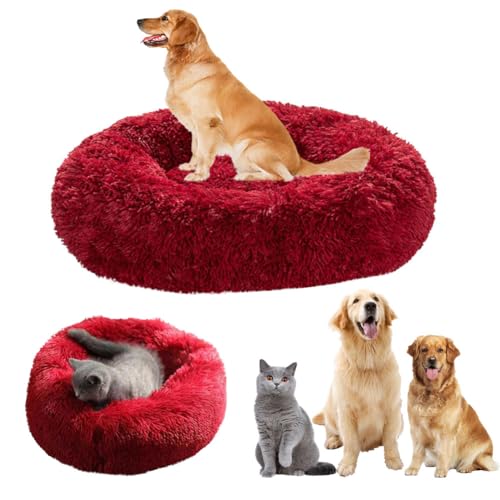 LINGXIYA Hundebett Flauschig, Rund Donut-Design Hundebett, Katzenbett, Donut Kissen, Waschbar, Hundebett mit Anti-Rutsch-Boden, Multi-Size-Haustier Hundebett für Klein-Mittelgroße Hunde-110CM, Rot LINGXIYA Hundebett Flauschig, Rund Donut-Design Hundebett, Katzenbett, Donut Kissen, Waschbar, Hundebett mit Anti-Rutsch-Boden, Multi-Size-Haustier Hundebett für Klein-Mittelgroße Hunde-110CM, Rot von LINGXIYA