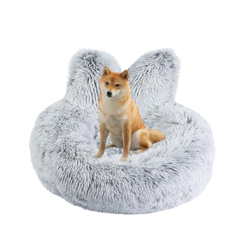 LINGXIYA Hundebett Flauschig, Rundes Warme Weiche Bequeme Haustierbett, rutschfest Hundematte, Niedliche Kaninchenohrformen, Hundebett Orthopädisch für Mittelgroße Kleine Hunde, 40cm, Grau von LINGXIYA