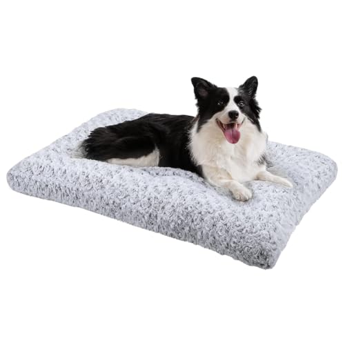 LINGXIYA Hundebett Mittelgroße, Deluxe Plüsch Hundematte, Orthopädisches Hundebett, Hochwertiges Hundebett mit Rutschfestem Boden, Faltbar Hundematte, Waschbar und Strapazierfähig, 46 * 58cm, Grau von LINGXIYA