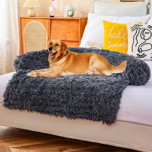 LINGXIYA Hundedecke Waschbar, Plüsch Hundematte, Warm und Komfortabel Hundebetten, Hohe U-förmige Ränder, Haustier-Couchschutz, Hundedecke mit Wasserfeste Rutschfester Unterseite(80CM,Dunkelgrau) von LINGXIYA