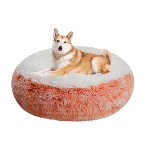 LINGXIYA Langer Plüsch Hundekissen, Rund Donut Haustierbett, Hundekorb, Katzenkorb mit Rutschfesten Partikeln, Waschbar, Flauschiges Hundebett für Mittelgroße & Kleine Hunde von LINGXIYA