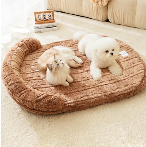 LINGXIYA Plüsch Anti-Angst Hundebett, Atmungsaktiv Bequemes Haustierbet, Orthopädisches Hundekissen, Hundesofa mit rutschfeste Unterseite, Abnehmbar Waschbar Bezug (Braun,100 * 75cm) von LINGXIYA