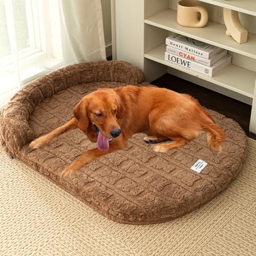 LINGXIYA Plüsch Hundekissen, Bequem Hundesofa, Erhöhte Ränder, Hundematte mit rutschfeste Unter, Orthopädisches Hundebett für Kleine Mittelgroße Hunde, Abnehmbar Waschbar (Braun,65 * 50cm) von LINGXIYA