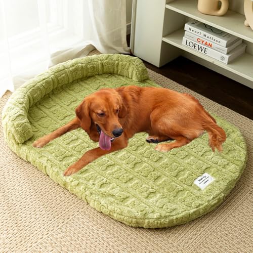LINGXIYA Plüsch Hundekissen, Bequem Hundesofa, Erhöhte Ränder, Hundematte mit rutschfeste Unter, Orthopädisches Hundebett für Kleine Mittelgroße Hunde, Abnehmbar Waschbar (Grün,100 * 75cm) von LINGXIYA