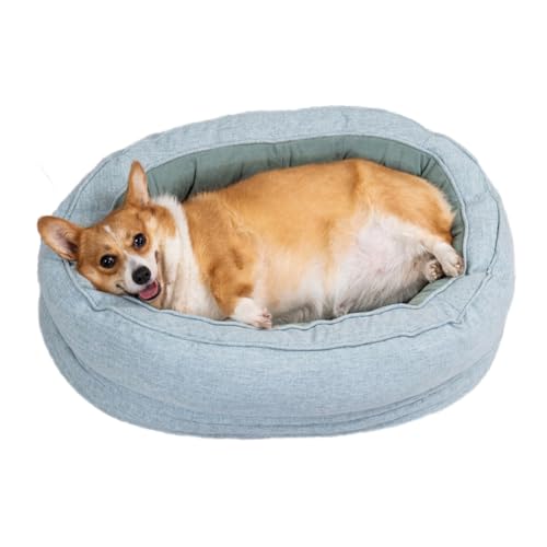 LINGXIYA Plüsch Hundekörbchen, Anti-Angst Hundekorb, Erhöhte Ränder, Hundesofa mit Abnehmbarem Bezug, Hundebett für Kleine und Mittlgroße Hunde, Waschbare Hundekissen (Blau,L-80 * 60 * 18cm) von LINGXIYA