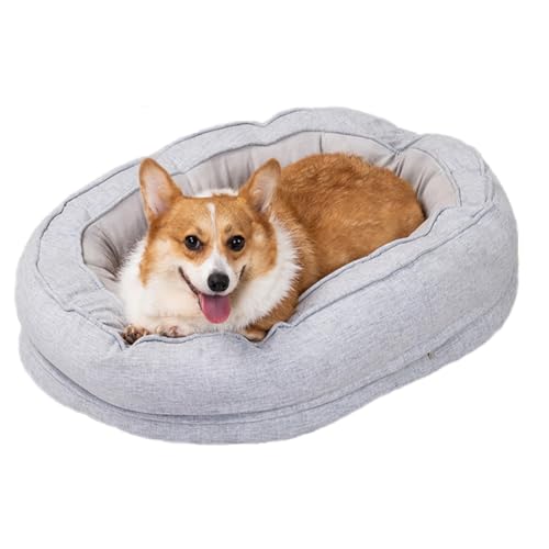LINGXIYA Plüsch Hundekörbchen, Anti-Angst Hundekorb, Erhöhte Ränder, Hundesofa mit Abnehmbarem Bezug, Hundebett für Kleine und Mittlgroße Hunde, Waschbare Hundekissen (Grau,L-80 * 60 * 18cm) von LINGXIYA