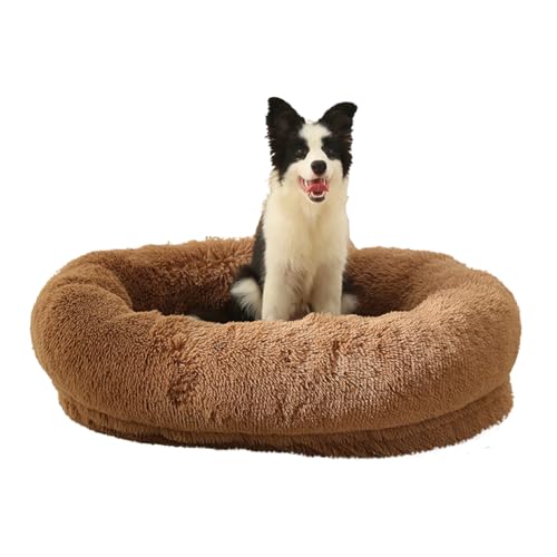 LINGXIYA Rund Plüsch Hundesofa, Hundekörbchen, Katzenbett Hundekissen, Waschbar Hundebett mit Reißverschluss, Anti-Rutsch Katzenbett, Hundekorb für Fensterbank, Sofa, Boden, Auto (75cm,Braun) von LINGXIYA