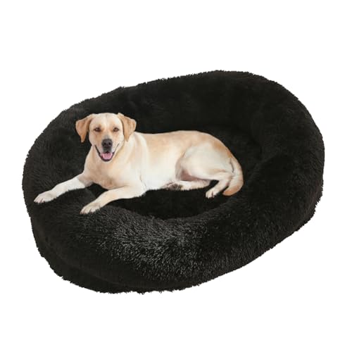 LINGXIYA Rund Plüsch Hundesofa, Hundekörbchen, Katzenbett Hundekissen, Waschbar Hundebett mit Reißverschluss, Anti-Rutsch Katzenbett, Hundekorb für Fensterbank, Sofa, Boden, Auto (75cm,Schwarz) von LINGXIYA