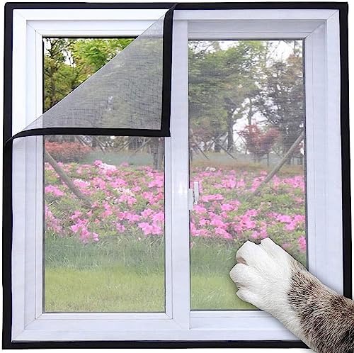 LINGXIYA Universal-Fensternetz für Katzenschutz, selbstklebendes Fensterschutznetz, Anti-Mücken, Fliegengitter, Moskitonetz, zuschneidbar (schwarzes Klettband, graues Netz) von LINGXIYA