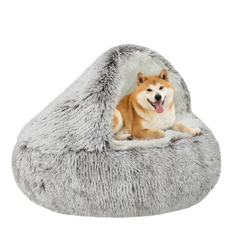 LINGXIYA Warm Tierbett Katzenbett, Rund Halb Geschlossener Hundekorb, Haustierbett mit Rutschfester Unterseite, Flauschig Hundekissen für Kleine, Mittelgroße Hunde Zum Schlummern von LINGXIYA