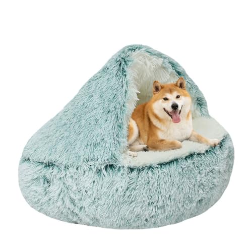 LINGXIYA Warm Tierbett Katzenbett, Rund Halb Geschlossener Hundekorb, Haustierbett mit Rutschfester Unterseite, Flauschig Hundekissen für Kleine, Mittelgroße Hunde Zum Schlummern von LINGXIYA