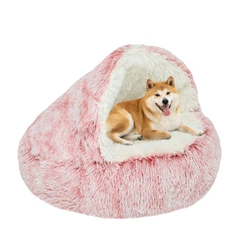 LINGXIYA Warm Tierbett Katzenbett, Rund Halb Geschlossener Hundekorb, Haustierbett mit Rutschfester Unterseite, Flauschig Hundekissen für Kleine, Mittelgroße Hunde Zum Schlummern von LINGXIYA