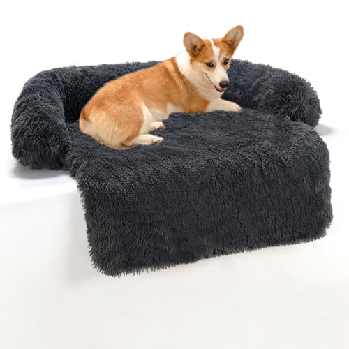LINGXIYA Weich & Bequem Hundekissen, Hundebett Couch für Sofaschutz, Abnehmbar Waschbar Hundedecken, Hohe U-förmige Ränder, Hundekissen mit rutschfeste Unterseite (Dunkelgrau,105 * 95 * 20cm) von LINGXIYA