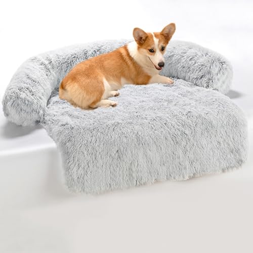 LINGXIYA Weich & Bequem Hundekissen, Hundebett Couch für Sofaschutz, Abnehmbar Waschbar Hundedecken, Hohe U-förmige Ränder, Hundekissen mit rutschfeste Unterseite (Grau,90 * 80 * 17cm) von LINGXIYA