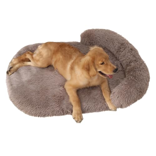 LINGXIYA Weiches Gemütlicher Plüsch Hundebett, Hohe U-förmige Ränder, Orthopädisches Hundematratze, Waschbar rutschfest Hundekissen, Hundesofa mit Abnehmbarer Bezug (Braun-b,XL-120x75cm) von LINGXIYA